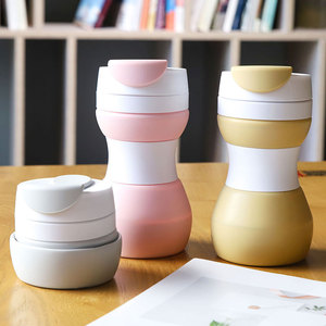 Portable Foldable Travel Mug 500ml Silicone Coffee <b>Cup</b> With Plastic Lid For Outdoor <b>Camping</b> Use - Product Image 2