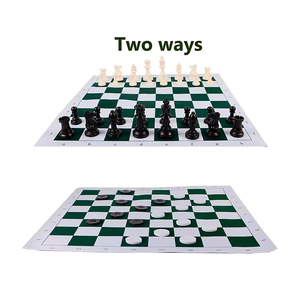 Bộ cờ vua thi đấu - Có đầy đủ quân cờ và bàn cờ cuộn bằng da vinyl màu xanh lá cây - Product Image 3