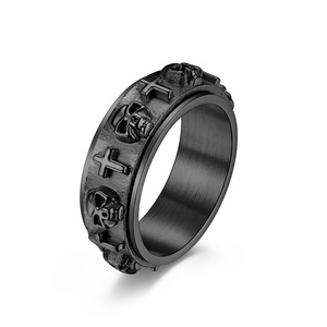 Punk Style Skull Cross <b>Ring</b> Black Men's Fashion Jewelry Rotating Stress Relief Accessory - Product Image 1