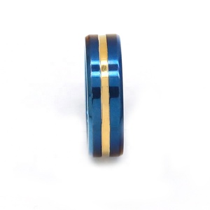 Venta caliente joyería de moda dos tonos Ip chapado anillo de boda azul anillo de acero inoxidable para hombre anillo de hombre chapado en oro de 18 quilates - Product Image 2