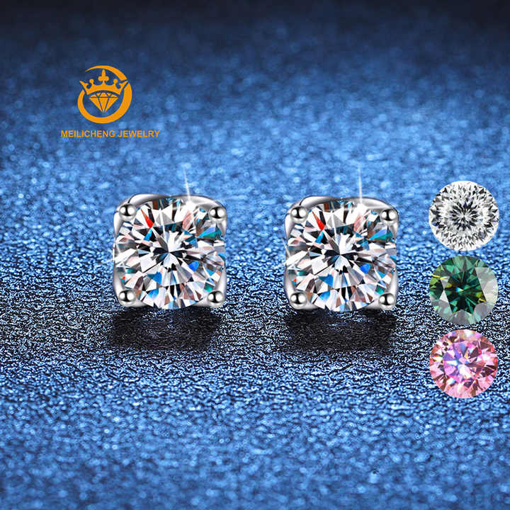 925 Sterling Silver D Color Moissanite Stud Earrings For Women Wedding