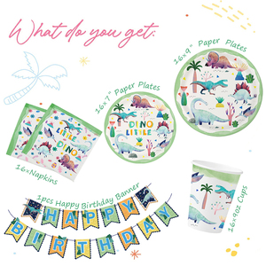Fournitures fête d'<span class=keywords><strong>anniversaire</strong></span> sur le thème des dinosaures, banderole, assiettes en papier, tasses, <span class=keywords><strong>vaisselle</strong></span> de table pour enfants - Product Image 2
