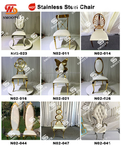 Chaise de salle à manger à dossier haut en acier inoxydable argenté de luxe élégant et lisse pour banquet de mariage Style design vintage - Product Image 4