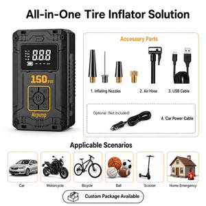 OEM ODM 150PSI Cordless Tire Inflator Portable Air Compressor <b>Pump</b> with Digital Gauge LED Light Power Bank SOS for Car Wholesale - Product Image 4