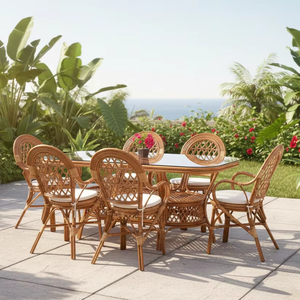 Juego de Comedor JAVA en Oferta, Diseño Inspirado en Java, Estilo Tradicional, Juego de Comedor Confortable, Mesa Larga, Ratán Hecho a Mano, Hotel, Villa - Product Image 1