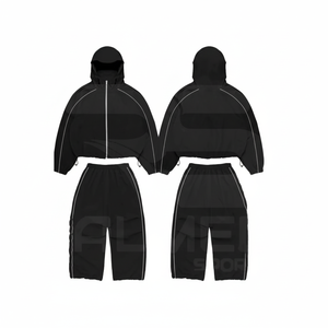 Survêtement pour homme en nylon 100%, pantalon et veste à capuche, logo personnalisé, imperméable, décontracté, coupe-vent - Product Image 1