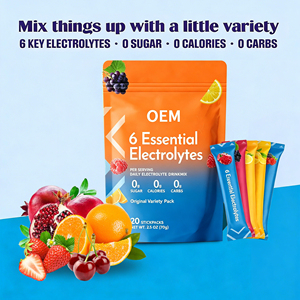 Mélange de boisson électrolytique OEM avec 6 minéraux essentiels et vitamine <span class=keywords><strong>C</strong></span> - Sans sucre, 5 saveurs, 20 sachets, Marque privée - Product Image 3
