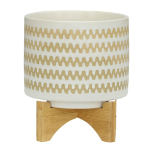 Vasi in ceramica con supporto, motivo a zig-zag, vasi decorativi rialzati per patio, ingresso, tavolo, giardino - Product Image 4