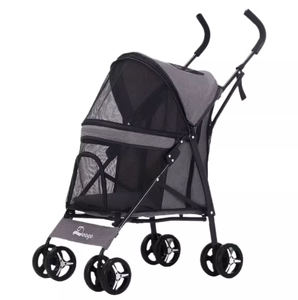 รถเข็นสัตว์เลี้ยงแบบพับได้ 4 ล้อ น้ำหนักเบา ทำจากเหล็กและกระจก พร้อมซิปปิด สำหรับสุนัขและแมว ใช้ได้กับรถยนต์ - Product Image 4