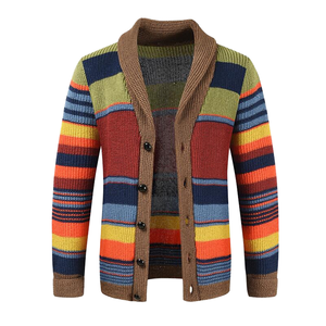 Cardigan ample à rayures pour homme, style automne, pull oversize coloré, technique de tricot plat, manteau tendance - Product Image 1