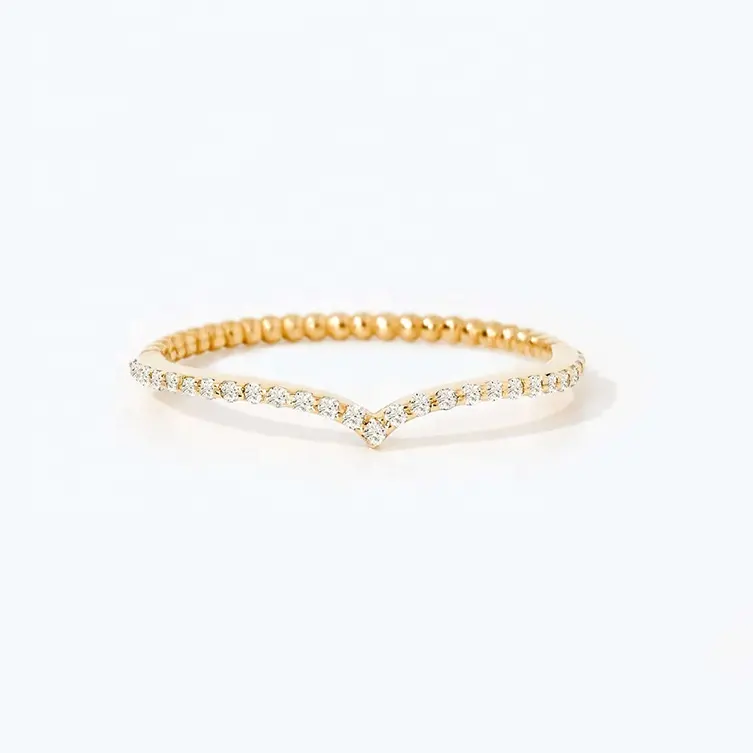 New Arrival 925 Sterling Sliver 14K/18K Gold Plated Vermeil Modern Fashion Jewlwey Dainty Shine Diamond Beaded V Ring Women