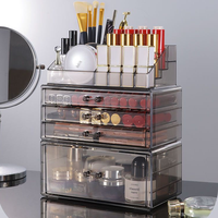 Organisateur de maquillage créatif en acrylique empilable, grand, transparent, en plastique, à 2 niveaux, pour le rangement des cosmétiques