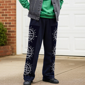 Pantalones informales de cintura elástica con tachuelas de diamantes de Color sólido para hombres y mujeres Diseño de moda y de moda con bolsillos Peso pesado - Product Image 2