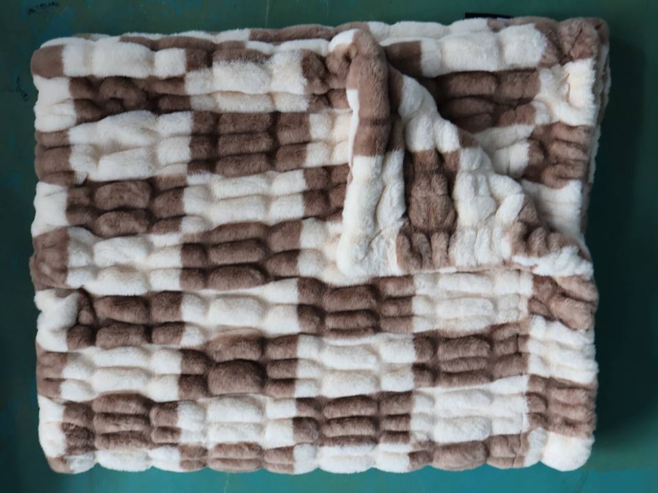 Tan White Checkerboard Stretchy Spandex Faux Rabbit Fur Blanket Thick ...