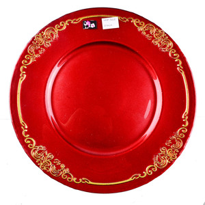 Assiettes de présentation en verre rouges et or de 13 pouces pour Noël, assiettes décoratives rouges pour mariage, vente en gros, faible MOQ - Product Image 4
