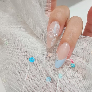 <span class=keywords><strong>Uñas</strong></span> Postizas Francesas Azules, Almendradas Medianas, 3D, Perla, Primavera Verano, <span class=keywords><strong>Rosa</strong></span>, <span class=keywords><strong>Uñas</strong></span> Falsas Adhesivas, <span class=keywords><strong>Uñas</strong></span> Artificiales para Mujer - Product Image 2