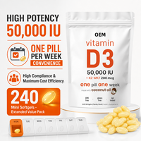 Ouuso Vitamine D3 50 000 UI + K2 MK-7 200 mcg 240 gélules à l'huile de coco vierge |   Complément alimentaire 2-en-1 pour adultes, facile à avaler
