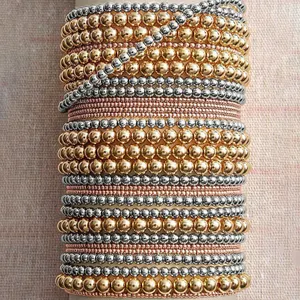 Wholesale Bohemia 18k Gold Filled Beads Stacking Bracelets Paper Clip Chain Bracelet Beaded Stretch Bracelet