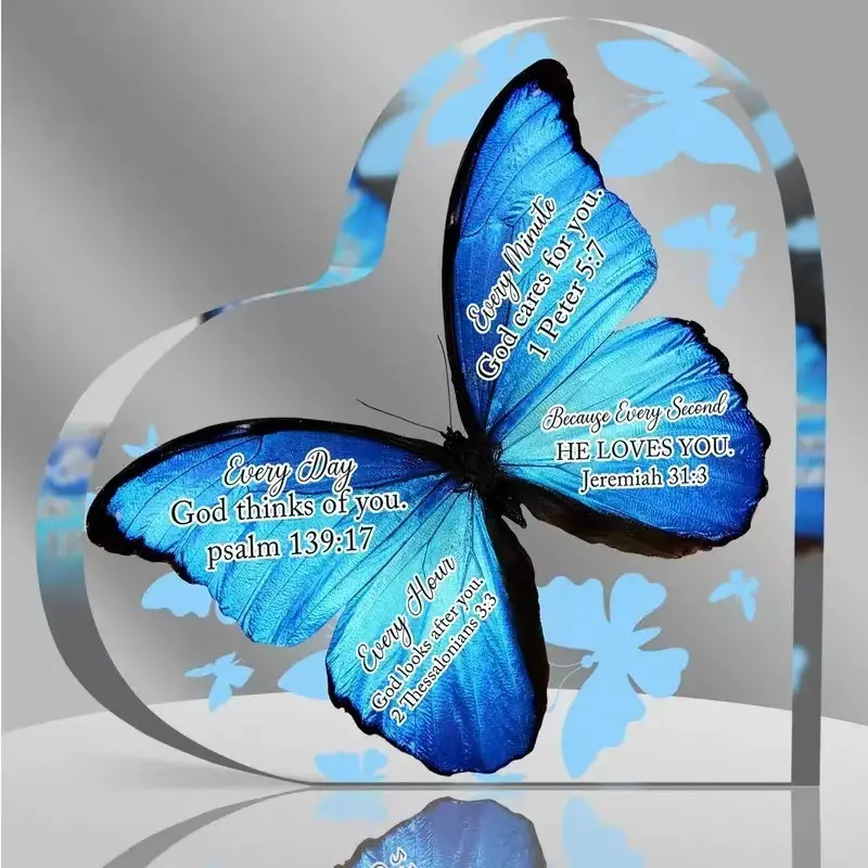 Ornamen rumah Natal ornamen bentuk hati kupu-kupu akrilik kutipan inspirasional ayat Alkitab religius