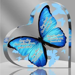 Acrylic Butterfly Heart Shape Ornaments Christmas Home Decoration Religious Bible Verse Inspirational Quotes