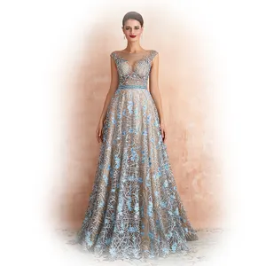 Ruolai 67360 Illusion Scoop scollo in rilievo cena abiti da sera abito da sera lungo elegante blu stampato floreale per donna