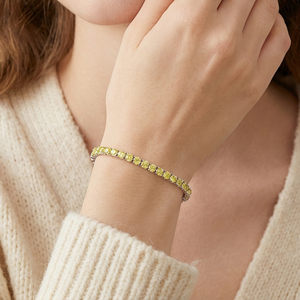 Bracelet tennis coloré en argent 925 plaqué rhodium avec moissanite jaune citron couleur D VVS, certifié GRA, pour homme et femme - Product Image 4