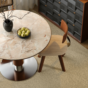 <b>Round</b> Solid Wood Slab Dining <b>Table</b> With Stainless Steel Base Stable Support Structure For Living Room - Product Image 4