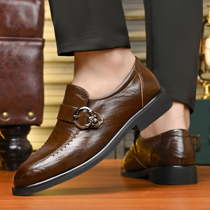 Mocassins en cuir pour hommes à bout pointu, semelle extérieure en caoutchouc antidérapante, chaussures de mariage, couleur unie, doublure en cuir véritable - Product Image 2