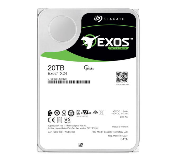 Exos X24 20TB Enterprise Internal Hard Drive HDD - 12GB/s SATA 7200RPM 2.5M MTBF ST20000NM002H