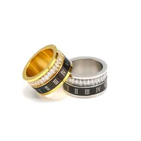 Unisex Drehbarer Spinner-Ring mit Eingelegtem Zirkon und Römischen Ziffern aus Edelstahl, Modischer Alltags-Fingerschmuck