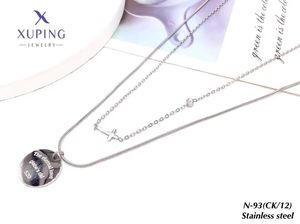 Uping-collar de acero inoxidable Chapado en platino, joyería elegante con letras redondas y corazón de perla, circonita negra, venta al por mayor - Product Image 2