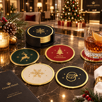 Sous-verres en cuir PU avec cadre en métal doré pour hôtel, bar, café, Noël, fête, ensemble cadeau, vente en gros, logo personnalisé