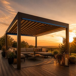 Pergola en aluminium écologique et durable, motorisée, à lames orientables, abri de voiture extérieur, protection solaire, imperméable, pour jardin, patio, <span class=keywords><strong>terrasse</strong></span> - Product Image 2