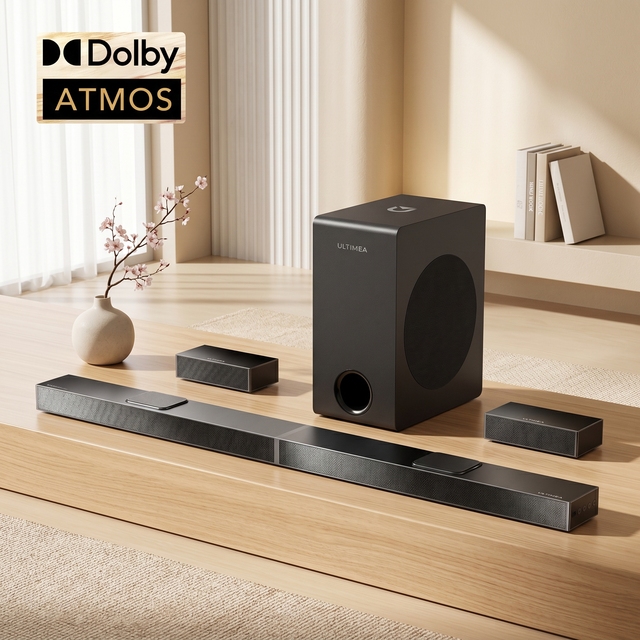 ULTIMEA Cinema Surround System True Dolby Atmos 8 Inch Wireless Subwoofer BT 4K HDR 360 Spatial Audio 5.1.2 Soundbar