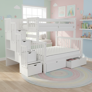 Kinder treppe Voll-über-volle Etagen betten Twin Size <span class=keywords><strong>Trundle</strong></span> Kinder Holz Etagen bett - Product Image 2