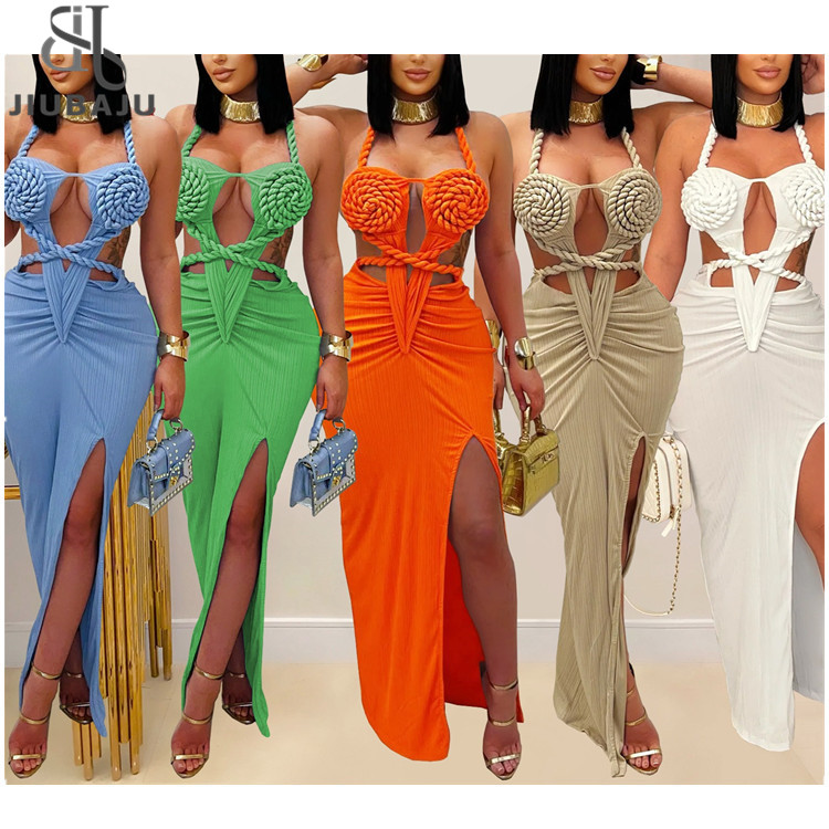 chinese dress ladies R.Vivimos Boho Maxi Dresses for Women 2026 Summer Sleeveless Halter Elastic  Waist Sexy Backless Front Slit Flowy Long Dresses (Small, Aqua) at Amazon  Women's Clothing store
