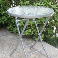 Table de café et de repas ronde en verre pliable en acier moderne Joyeleisure, design portable pour l'ameublement extérieur, la cour et le parc
