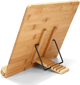 Grand porte-livre en bambou Porte-livre pliable réglable avec clips de support de page - Product Image 3