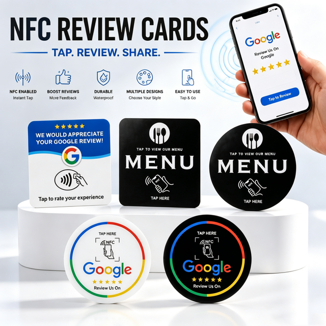 Tap to Review Square Google Review NFC Display Stand Custom PVC Customer Feedback Review Card for Small Business