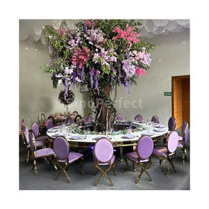Muebles para Bodas, Mesa de Comedor de Acero Inoxidable con Forma de Luna Llena y Sillas de Vidrio Blanco para Alquiler en Fiestas - Product Image 1