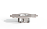 Table basse moderne laquée pour projet hôtelier européen, en panneau haute densité avec base métallique, couleur personnalisée, OEM pour salon de villa