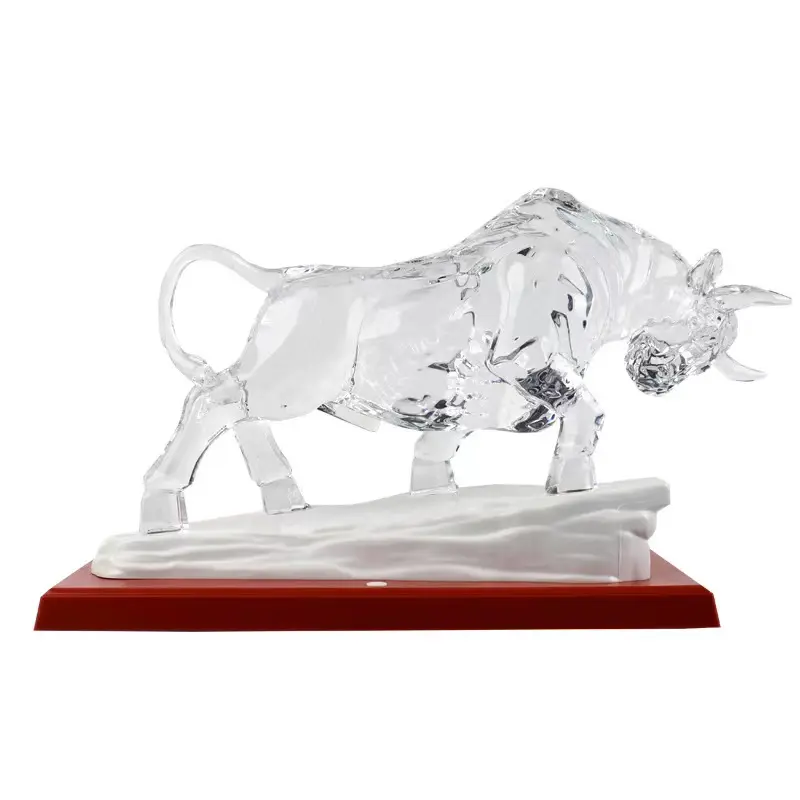Estátua de touro acrílico cristal, artesanato com padrões de animais, escultura em resina para decoração de casa, sala de estar, escritório e hall de entrada