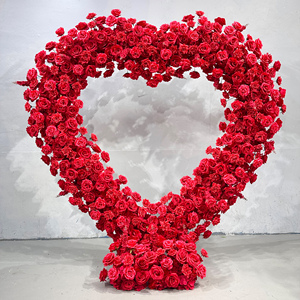 Phông nền đám cưới 8FT Merry Me, trang trí vòm hoa nhân tạo hình trái tim màu đỏ - Product Image 5