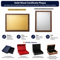Plaque de récompense personnalisée en bois avec dorure à chaud, cadre en noyer, certificat d'honneur gaufré, plaque métallique d'autorisation, vente en gros