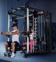 Rack de musculation multi-utilisateurs DINUO, cadre en acier large et profond, station de fitness avec banc de pectoraux et accessoire de presse à jambes