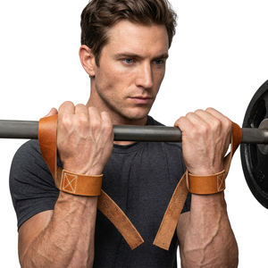 Nouvel Arrivage Sangles de Musculation Unisexe en Cuir de Vachette Légères Antidérapantes Non Extensibles à Fermeture à Clip pour Entraînement de Force - Product Image 1