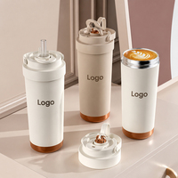 Bouteille isotherme élégante de 750 ml avec revêtement céramique, grande capacité, portable, avec paille, double mode de consommation, tasse à café pour voiture, pour étudiant, OEM ODM