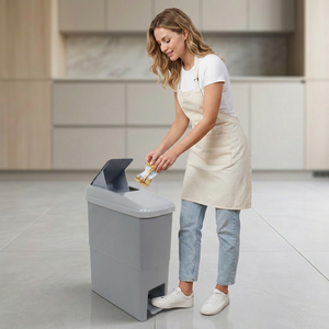 Rectangular Plastic Waste <b>Bin</b> Pedal <b>Lid</b> Gray Indoor Kitchen Use Simple Style Foot Operated Trash Can - Product Image 2