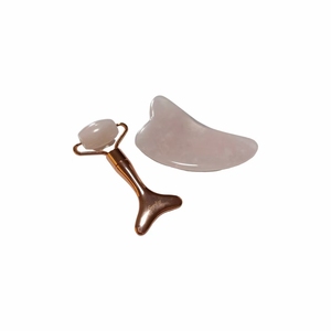 Rodillo Facial de Cuarzo Rosa y Set de Masaje Gua Sha, Herramienta de Raspado Facial para el Cuidado de la Piel - Product Image 1