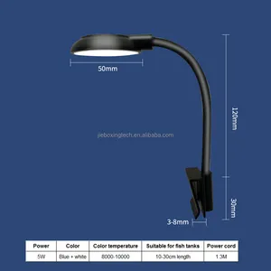 Lampu LED akuarium ikan, lampu LED USB 5V klip tangki ikan 5730 5W dengan LED putih dan biru